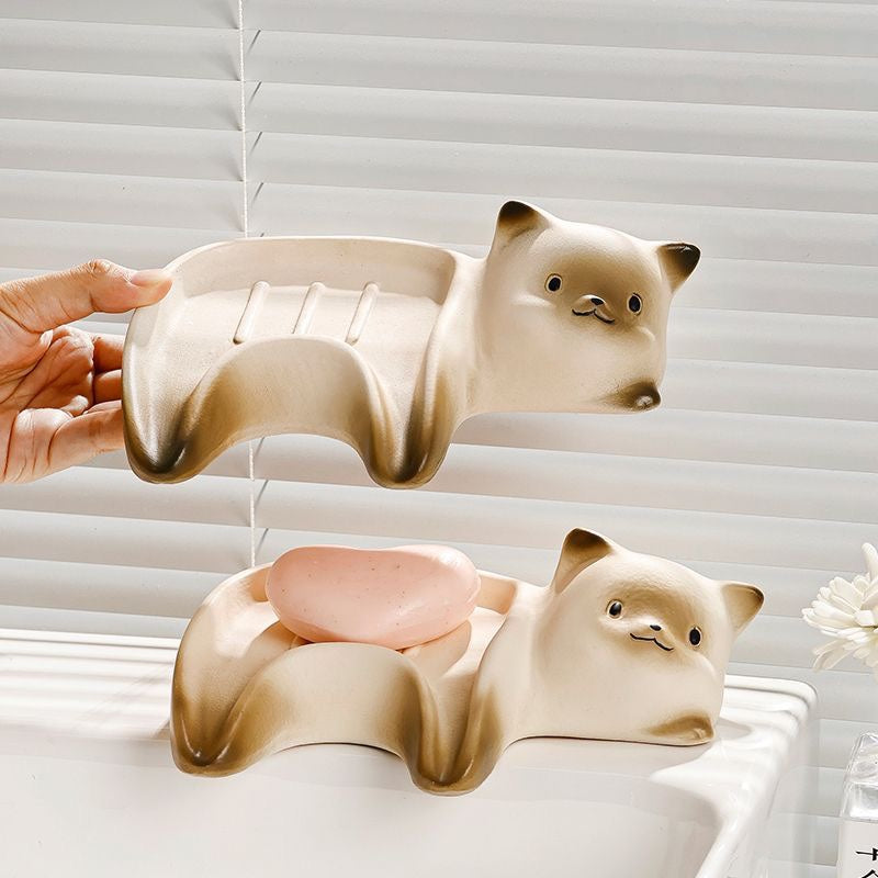 Cat-shaped ceramic soap holder