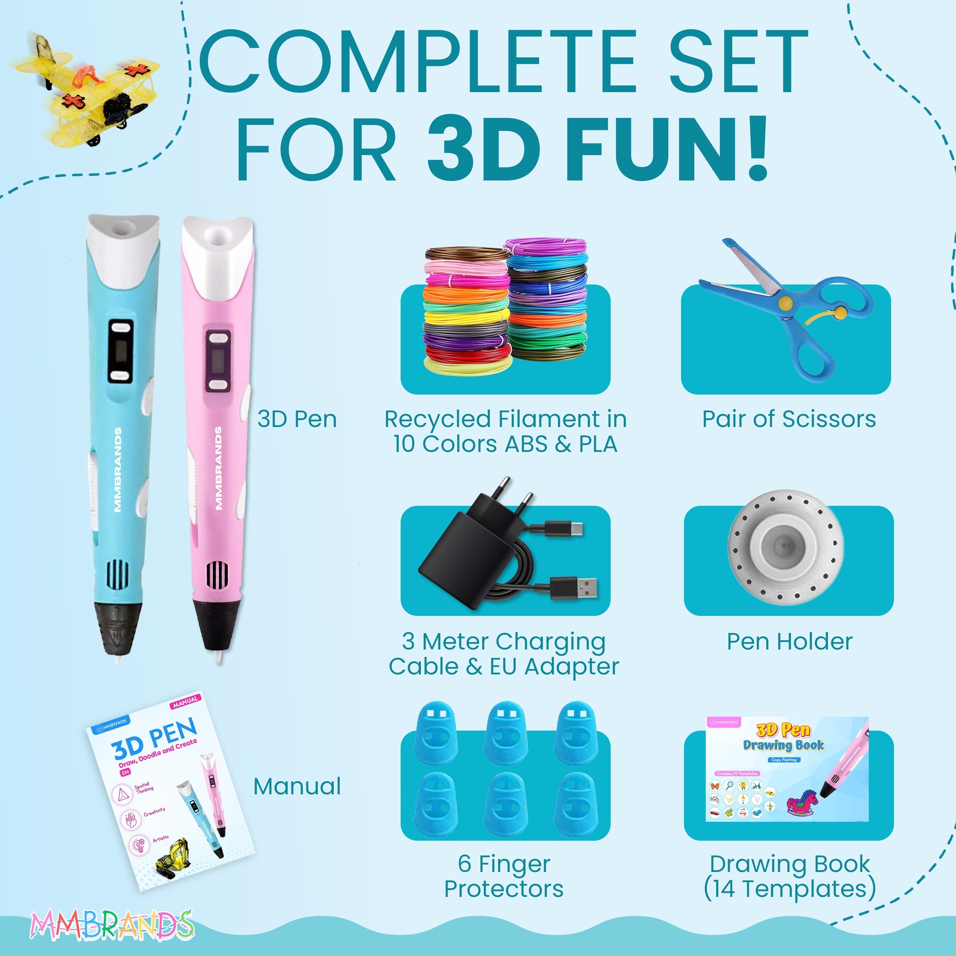 3D Pen Starter Pack - 10 Colors Filament