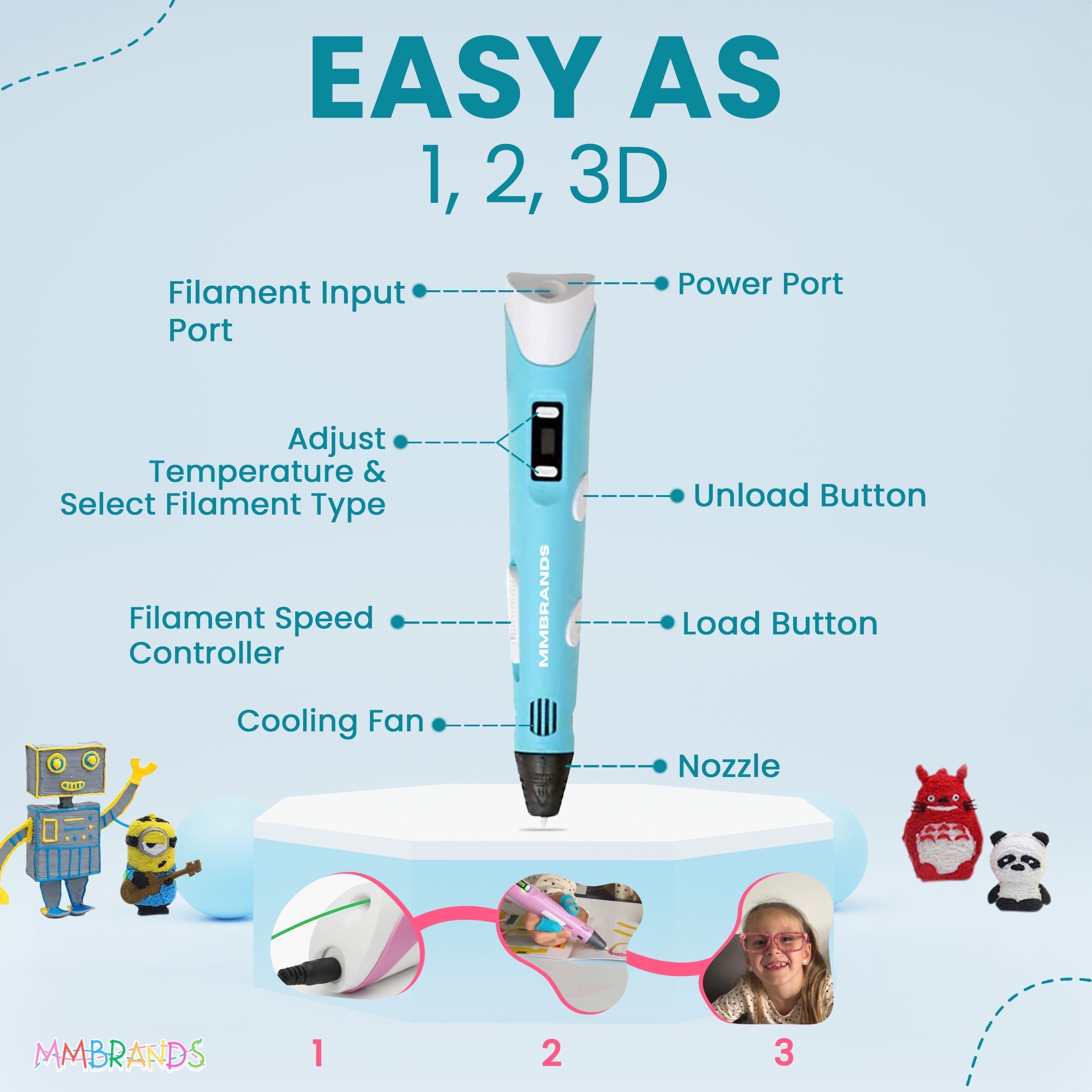3D Pen Starter Pack - 10 Colors Filament