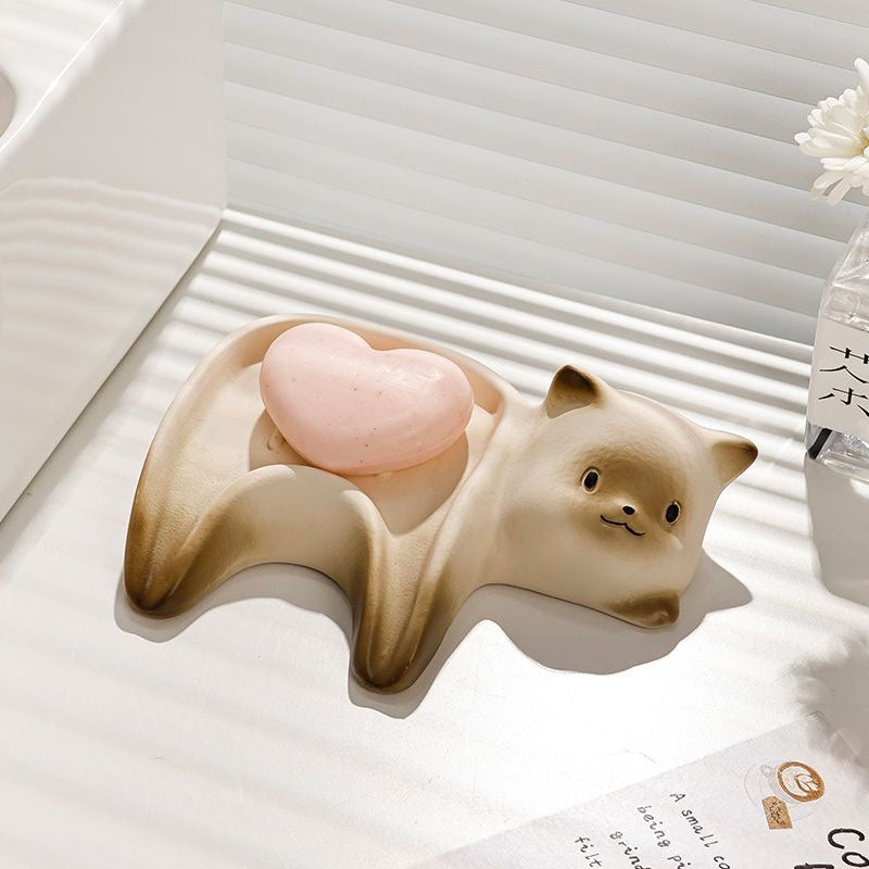 Cat-shaped ceramic soap holder