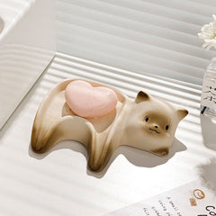 Cat-shaped ceramic soap holder