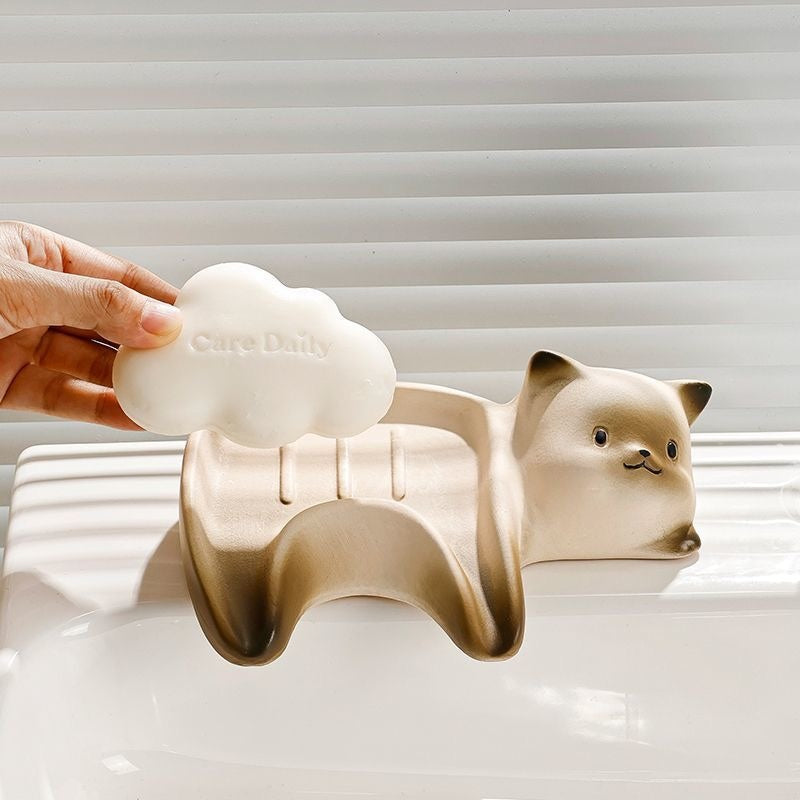 Cat-shaped ceramic soap holder