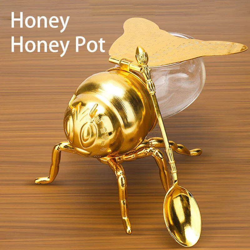 Bee Shaped Honey Jar With Spoon Versatile Novelty Container Condiment Pot Kitche
